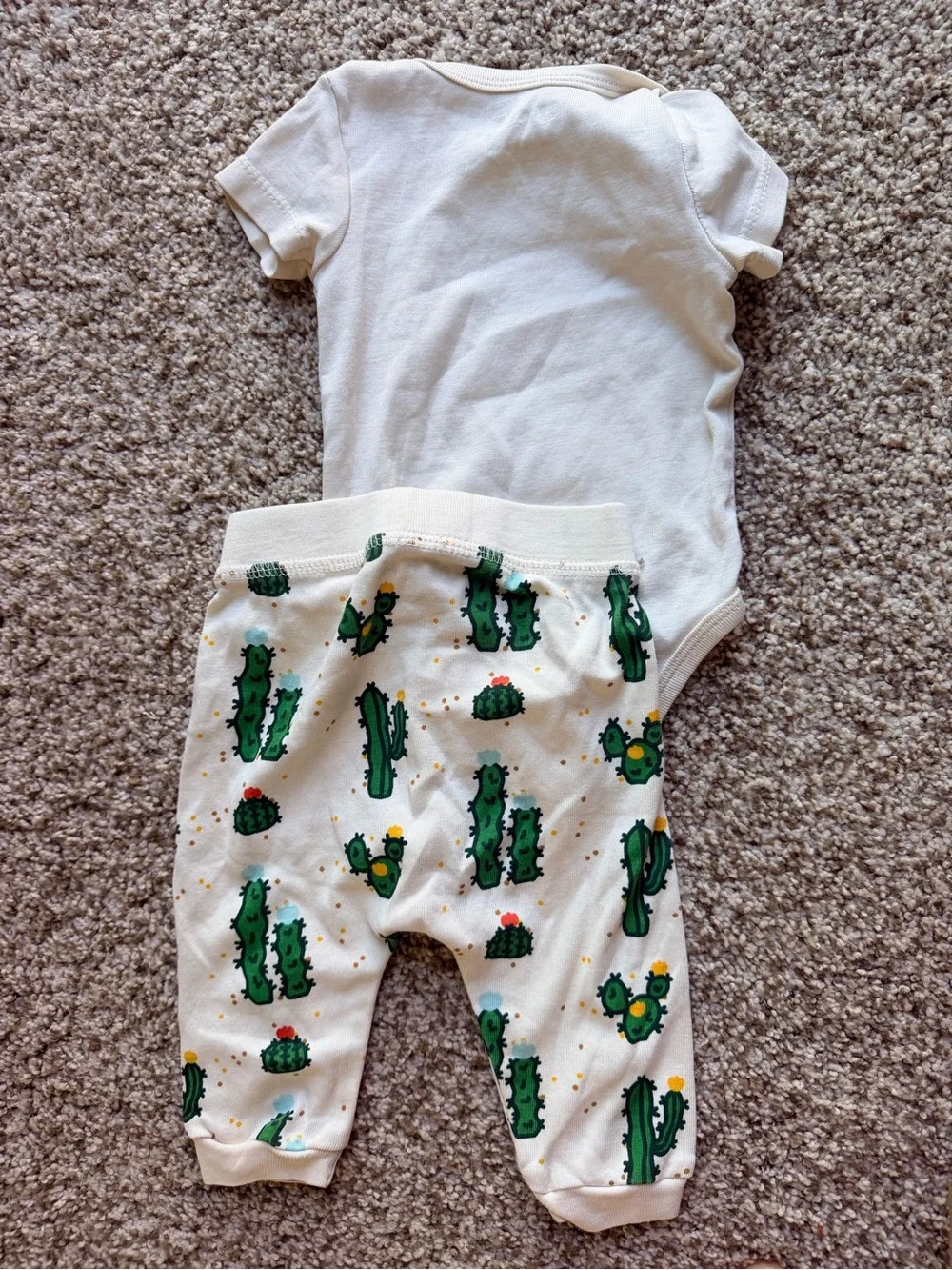 Cream Cactus Print Kids Matching Set - Bodysuit & Pants